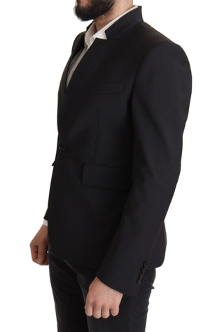 Herren Blazer Schwarz Wolle Einreihiger Mantel