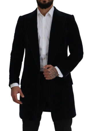 Herren Strickjacke aus schwarzer Baumwolle, langer Mantel