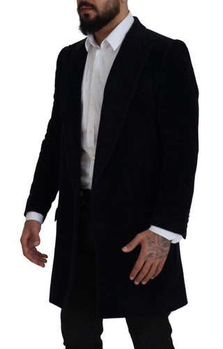 Herren Strickjacke aus schwarzer Baumwolle, langer Mantel