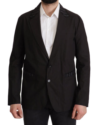 Schwarzer einreihiger Blazer aus Baumwolle