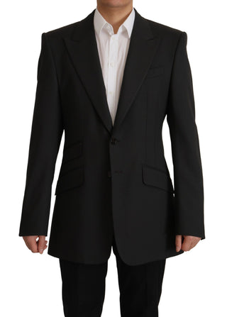 Schwarzer Einreihiger Blazer Aus Wolle