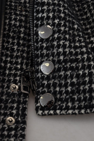 Chaqueta bomber de poliéster negro con estampado pata de gallo