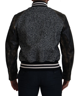 Chaqueta bomber de poliéster negro con estampado pata de gallo