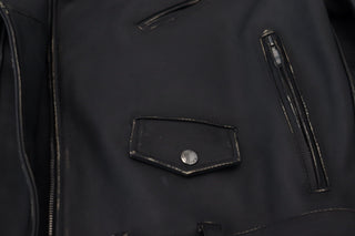 Black Leather Biker Coat Zipper Jacket