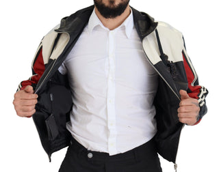 Schwarze Leder-Blouson-Jacke mit Kapuze