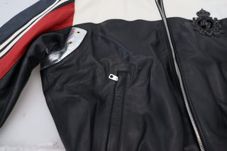 Schwarze Leder-Blouson-Jacke mit Kapuze