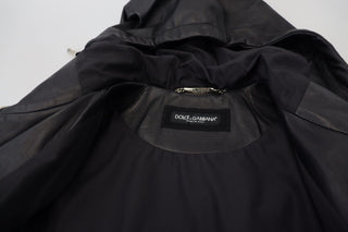 Schwarze Leder-Blouson-Jacke mit Kapuze
