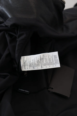Schwarze Leder-Blouson-Jacke mit Kapuze