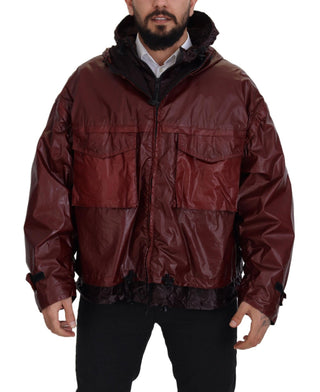 Chaqueta burdeos de algodón con capucha y cremallera completa
