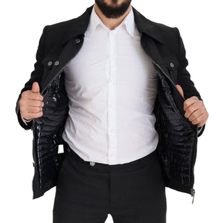 Chaqueta negra de lana con cuello y cremallera completa