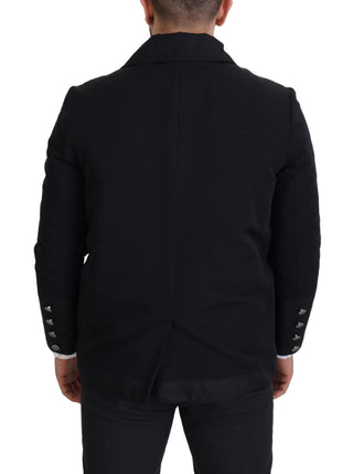 Chaqueta negra de lana con cuello y cremallera completa