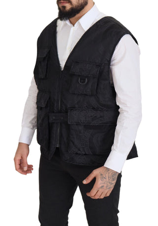 Chaqueta sin mangas negra de nailon con cremallera completa