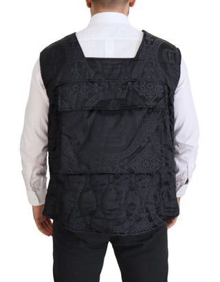 Chaqueta sin mangas negra de nailon con cremallera completa