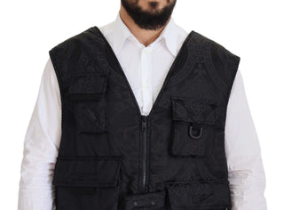 Chaqueta sin mangas negra de nailon con cremallera completa