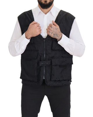 Chaqueta sin mangas negra de nailon con cremallera completa