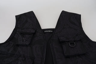 Chaqueta sin mangas negra de nailon con cremallera completa
