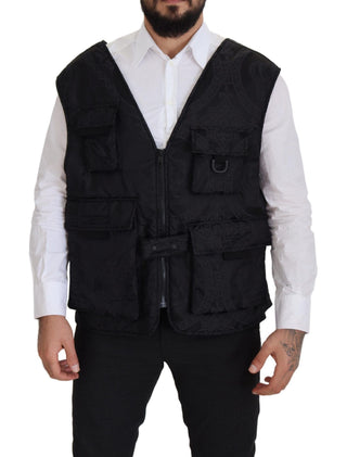 Chaqueta sin mangas negra de nailon con cremallera completa