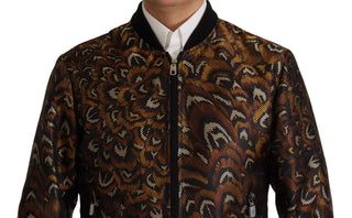 Chaqueta blusón marrón con plumas y cremallera completa