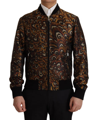 Chaqueta blusón marrón con plumas y cremallera completa