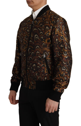 Chaqueta blusón marrón con plumas y cremallera completa