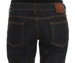 Blaue gerade geschnittene Stretchjeans aus Baumwolle