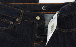 Blaue gerade geschnittene Stretchjeans aus Baumwolle