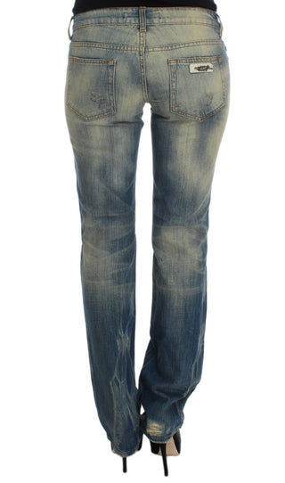 Jeans de corte bootcut slim fit de algodón lavado azul