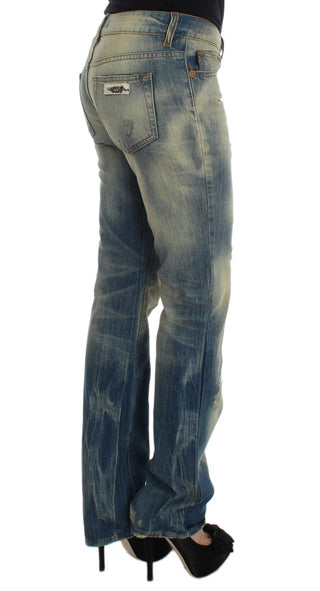 Jeans de corte bootcut slim fit de algodón lavado azul