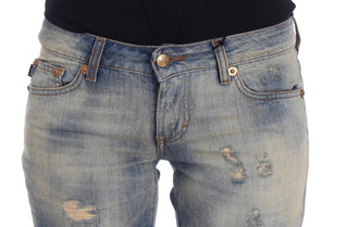 Jeans de corte bootcut slim fit de algodón lavado azul