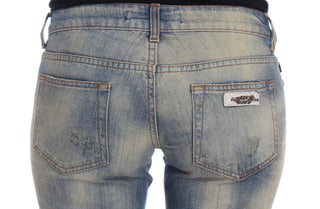 Jeans de corte bootcut slim fit de algodón lavado azul