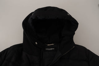 Black Nylon Hooded Parka Coat Winter Jacket