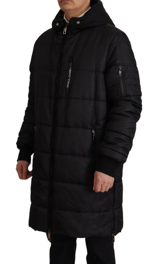 Black Nylon Hooded Parka Coat Winter Jacket