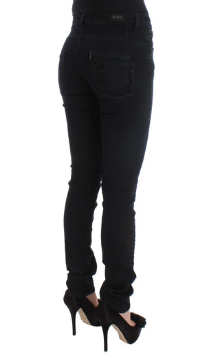 Jeans de mezclilla de ajuste slim de algodón negro