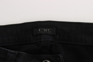 Jeans de mezclilla de ajuste slim de algodón negro