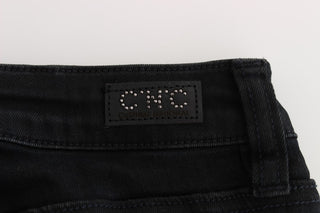 Jeans de mezclilla de ajuste slim de algodón negro