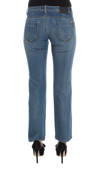 Jeans de corte cropped slim fit de algodón azul