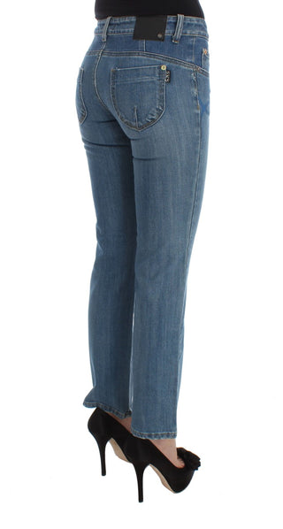 Jeans de corte cropped slim fit de algodón azul