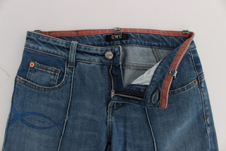 Jeans de corte cropped slim fit de algodón azul