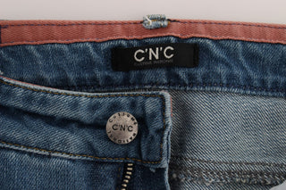 Jeans de corte cropped slim fit de algodón azul