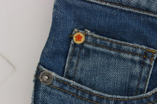 Jeans de corte cropped slim fit de algodón azul