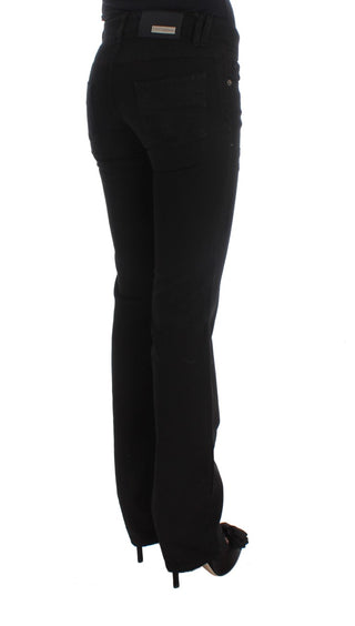 Jeans de mezclilla bootcut de algodón negro de corte ajustado