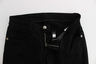 Jeans de mezclilla bootcut de algodón negro de corte ajustado