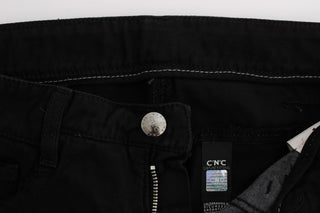 Jeans de mezclilla bootcut de algodón negro de corte ajustado