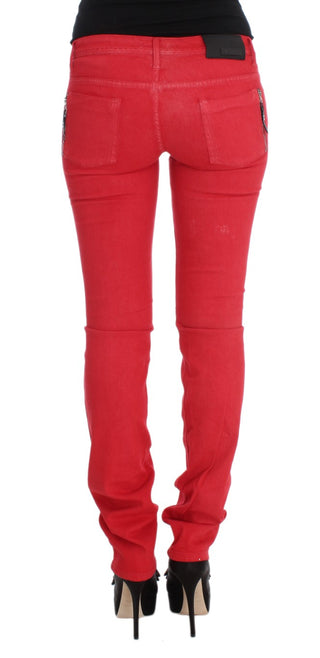 Jeans de mezcla de algodón rojo de corte super ajustado