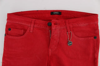 Jeans de mezcla de algodón rojo de corte super ajustado