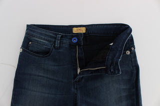 Jeans de mezcla de algodón azul de corte ajustado