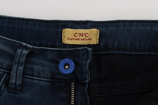 Jeans de mezcla de algodón azul de corte ajustado