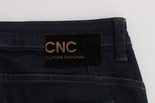 Jeans de mezcla de algodón azul de corte ajustado