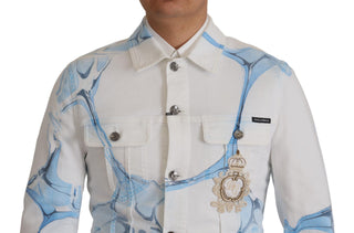 Chaqueta vaquera blanca de algodón con bordado de logo