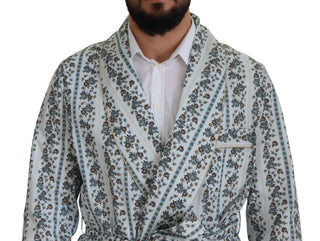 Blue Floral Cotton Robe Coat Jacket